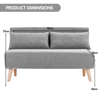 Sarantino 2-Seater Adjustable Sofa Bed Lounge Faux Linen - Grey - Cosy Abode