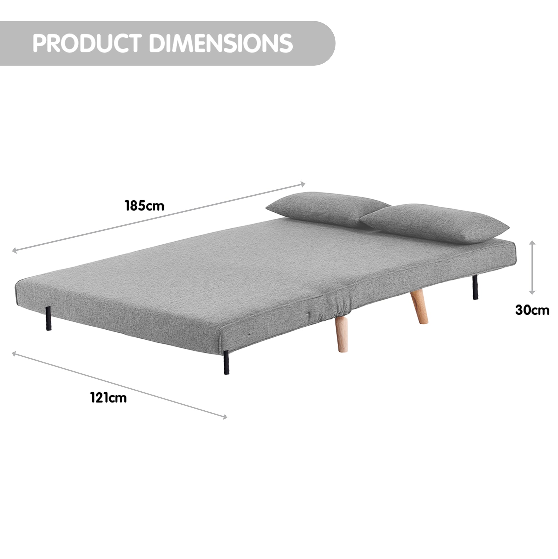 Sarantino 2-Seater Adjustable Sofa Bed Lounge Faux Linen - Grey - Cosy Abode