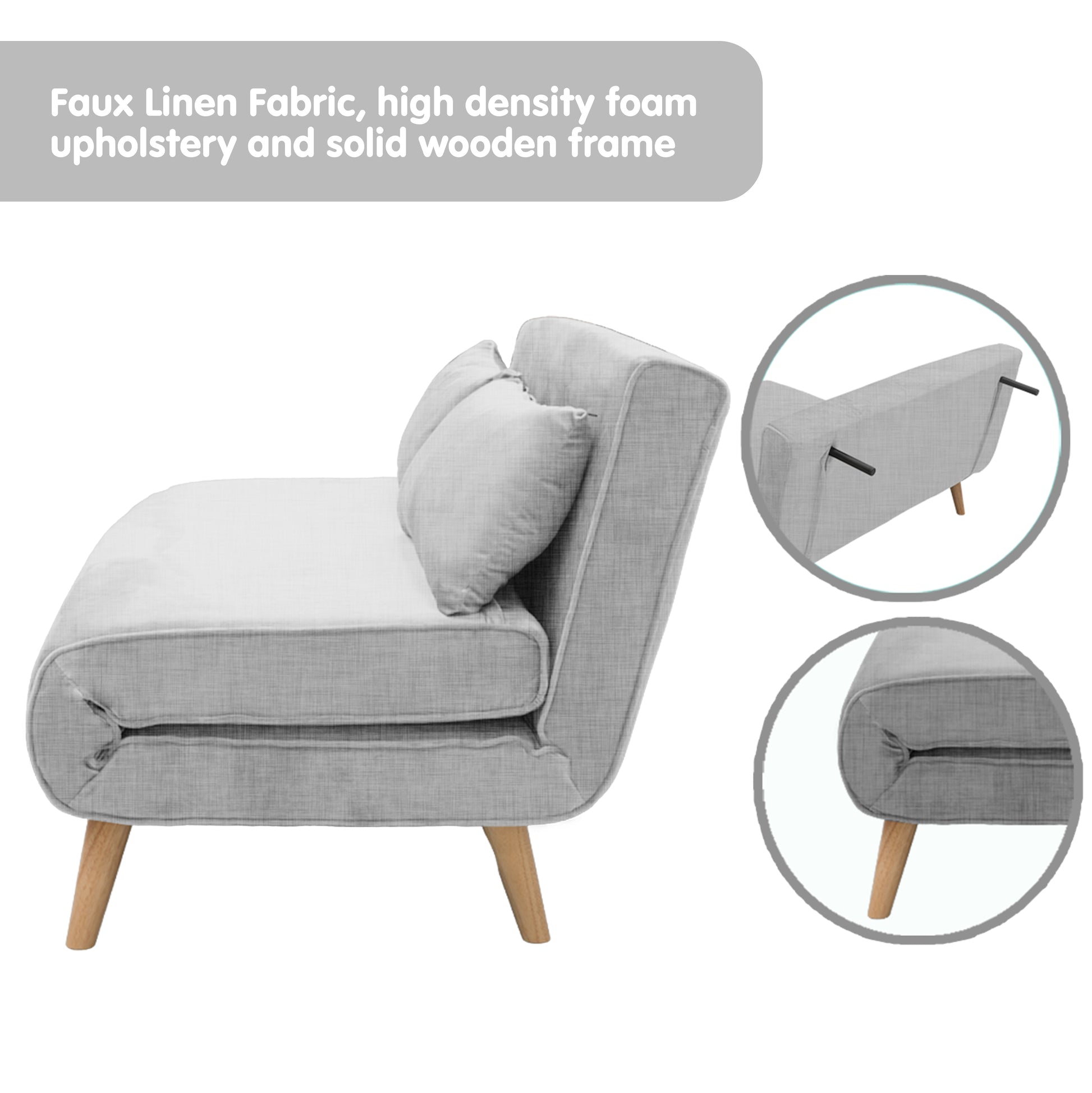 Sarantino 2-Seater Adjustable Sofa Bed Lounge Faux Linen - Grey - Cosy Abode