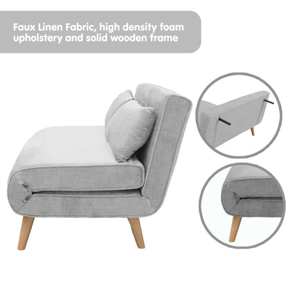Sarantino 2-Seater Adjustable Sofa Bed Lounge Faux Linen - Grey - Cosy Abode