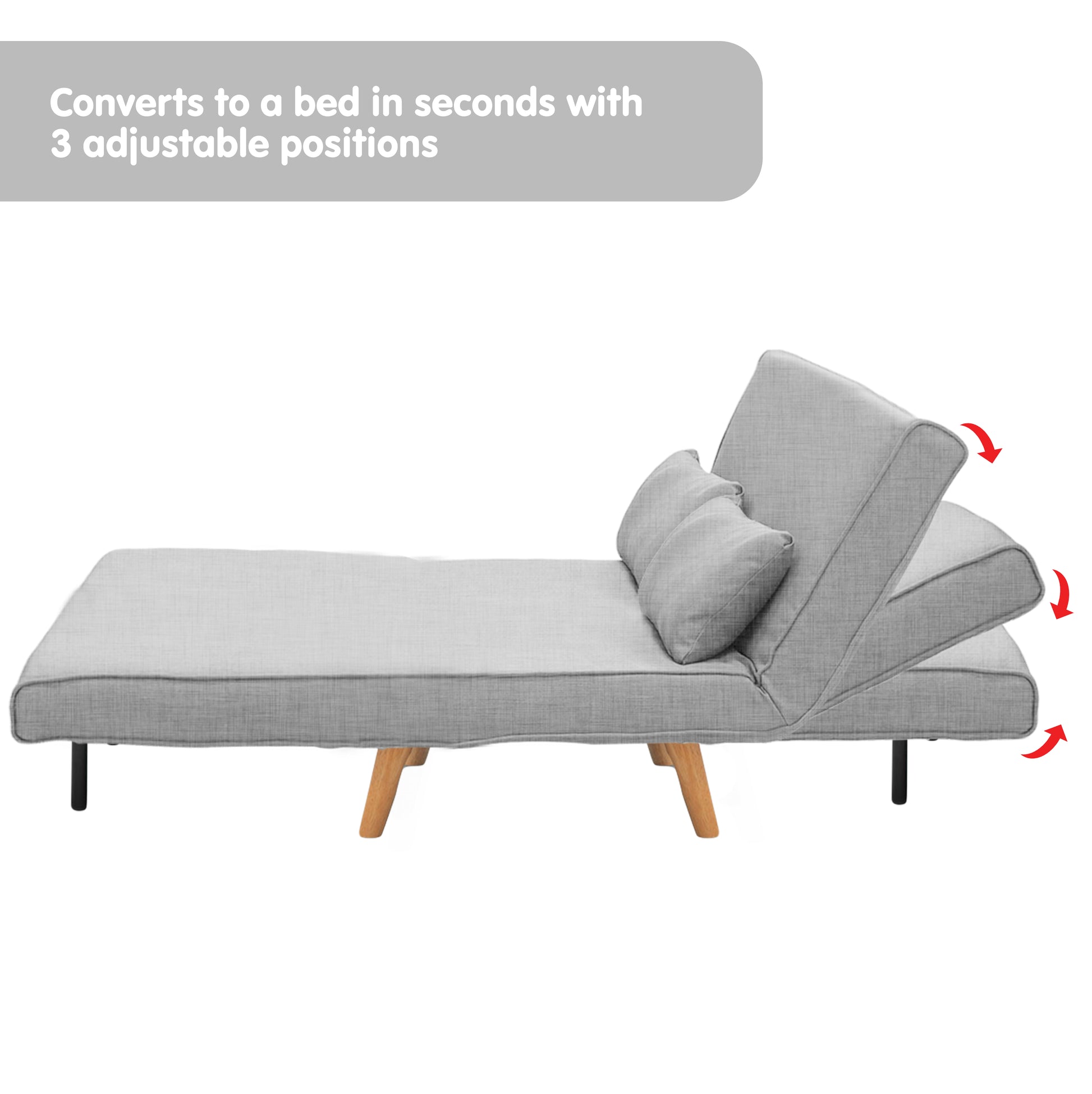 Sarantino 2-Seater Adjustable Sofa Bed Lounge Faux Linen - Grey - Cosy Abode