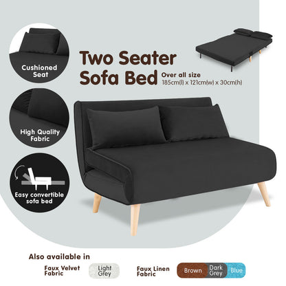 Sarantino 2-Seater Adjustable Sofa Bed Lounge Faux Velvet - Black - Cosy Abode