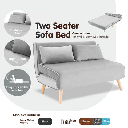 Sarantino 2-Seater Adjustable Sofa Bed Lounge Faux Velvet - Light Grey - Cosy Abode