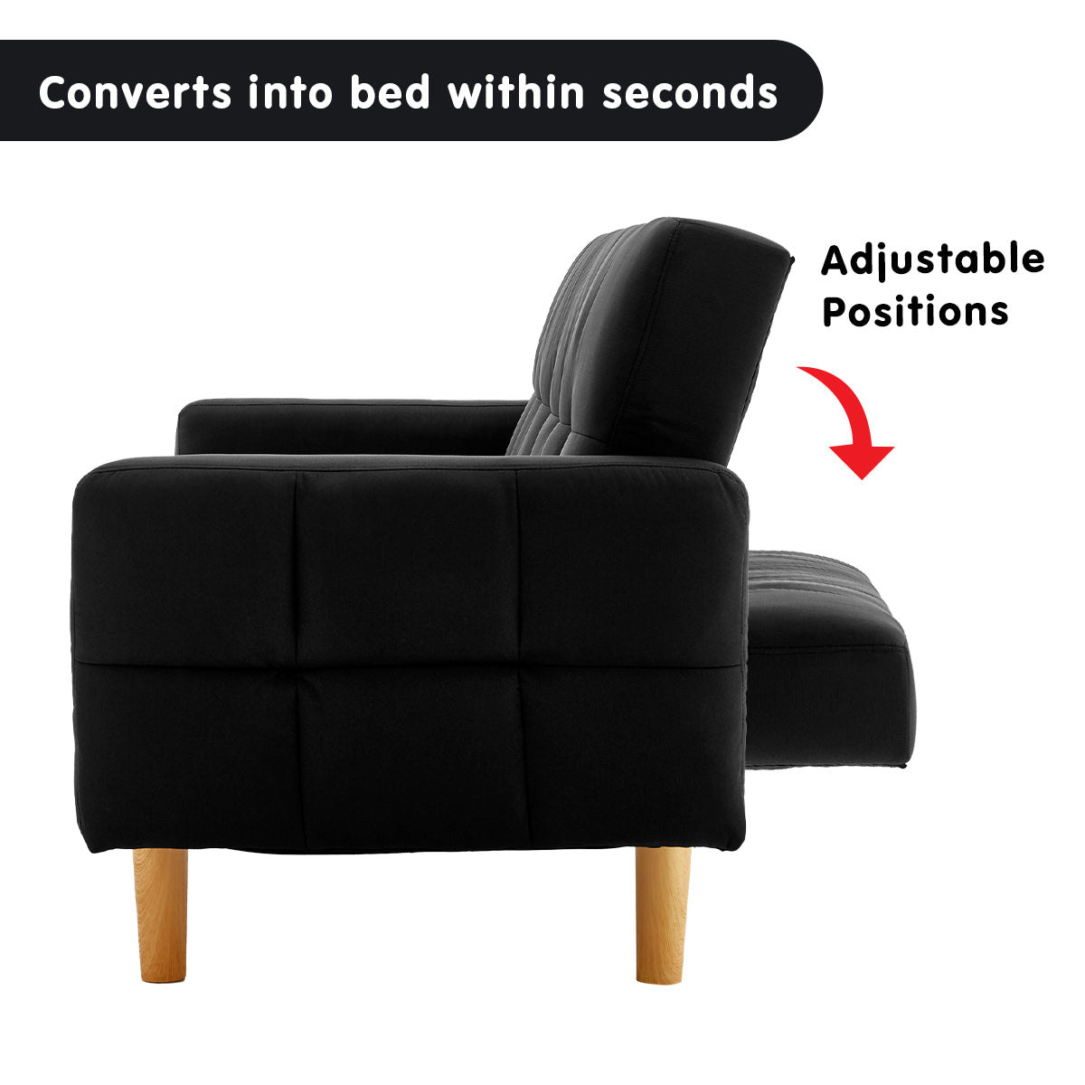 Sarantino 3-Seater Fabric Sofa Bed Futon - Black - Cosy Abode
