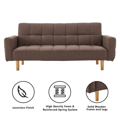 Sarantino 3-Seater Fabric Sofa Bed Futon - Brown - Cosy Abode
