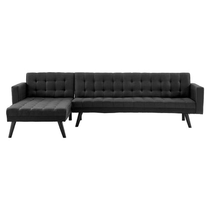 Sarantino 3-Seater Corner Wooden Sofa Bed Lounge Chaise Sofa Black - Cosy Abode