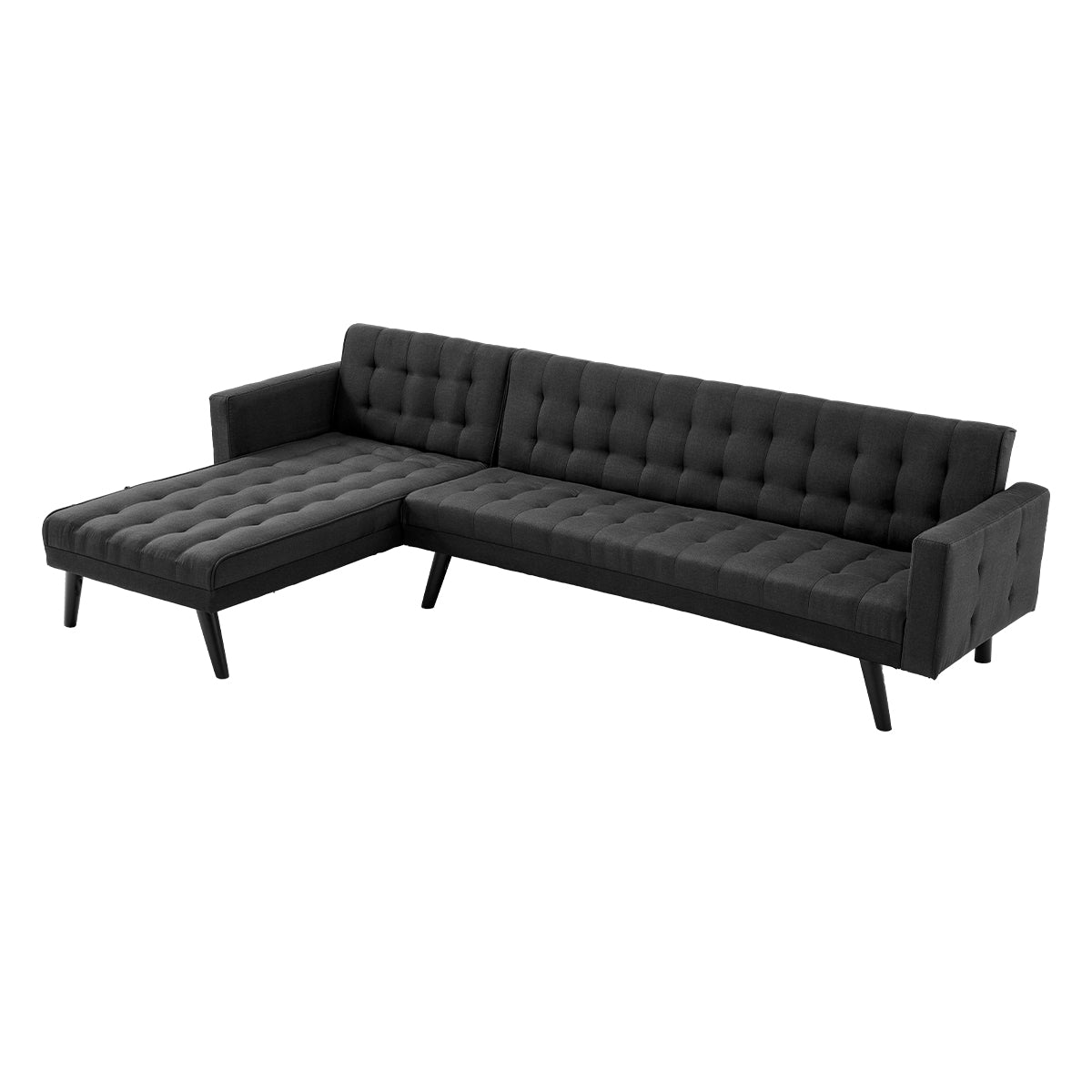 Sarantino 3-Seater Corner Wooden Sofa Bed Lounge Chaise Sofa Black - Cosy Abode