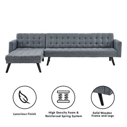 Sarantino 3-Seater Corner Wooden Sofa Bed Lounge Chaise Sofa  Grey - Cosy Abode