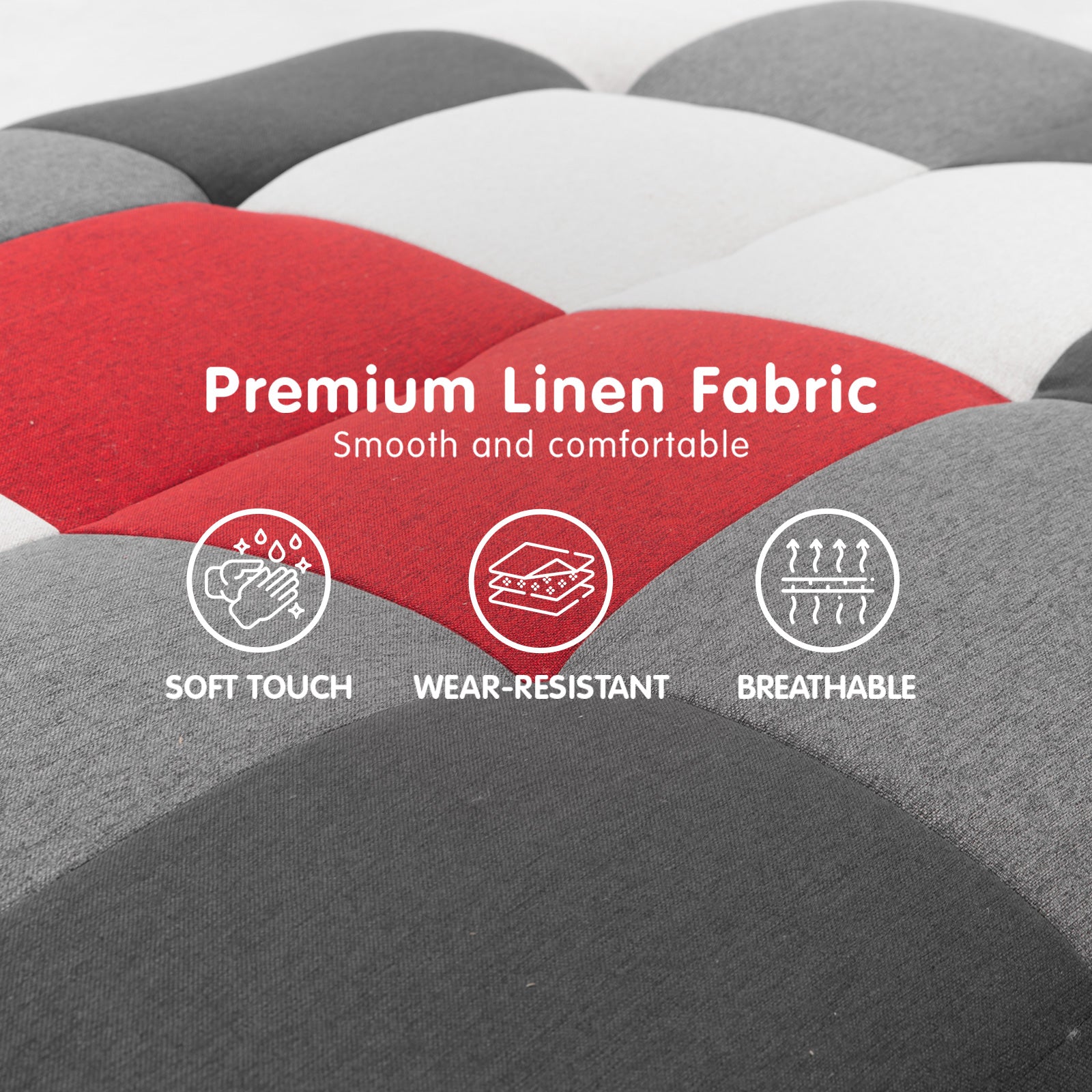 Sarantino 3 Seater Modular Linen Fabric Wood Sofa Bed Couch - Multi-colour - Cosy Abode