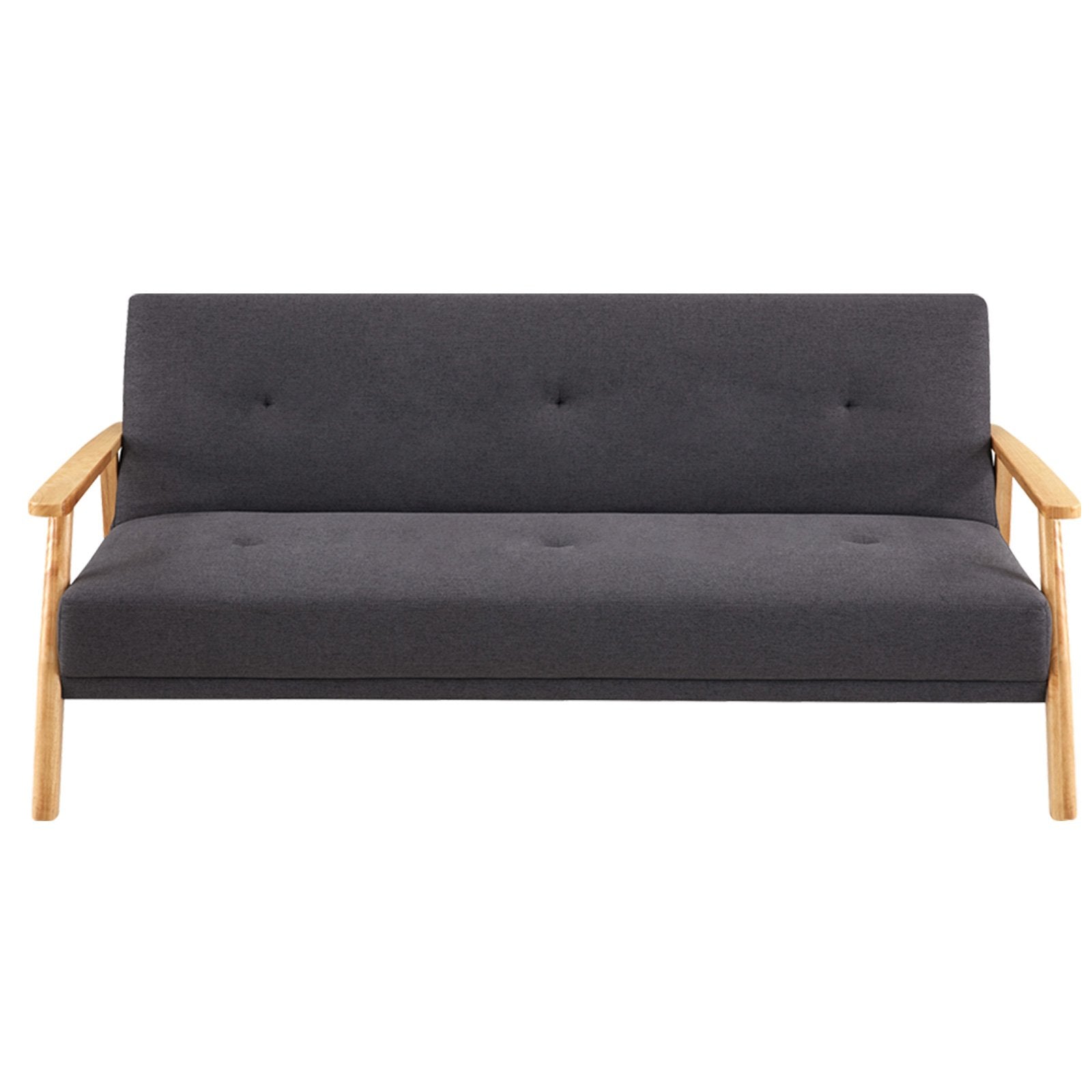 Sarantino 3 Seater Linen Fabric Wood Sofa Bed Lounge Couch Dark Grey - Cosy Abode