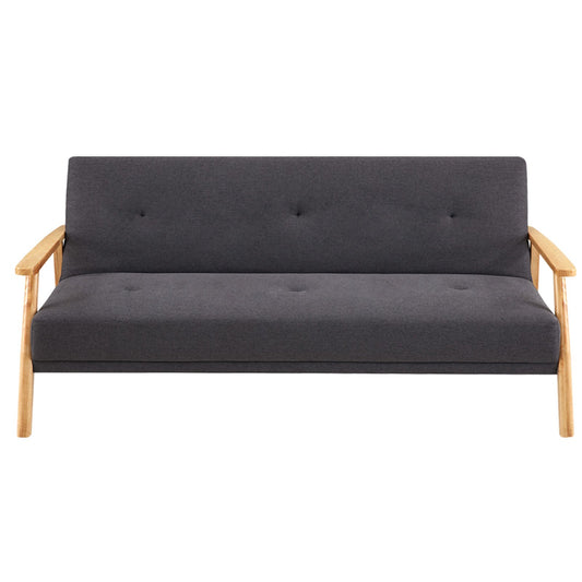 Sarantino 3 Seater Linen Fabric Wood Sofa Bed Lounge Couch Dark Grey - Cosy Abode