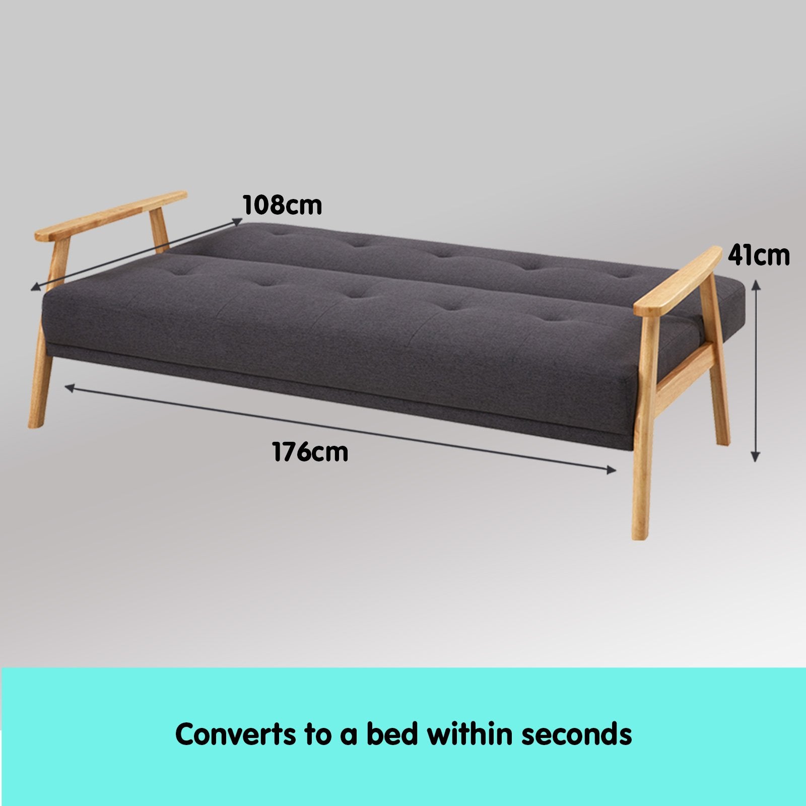 Sarantino 3 Seater Linen Fabric Wood Sofa Bed Lounge Couch Dark Grey - Cosy Abode