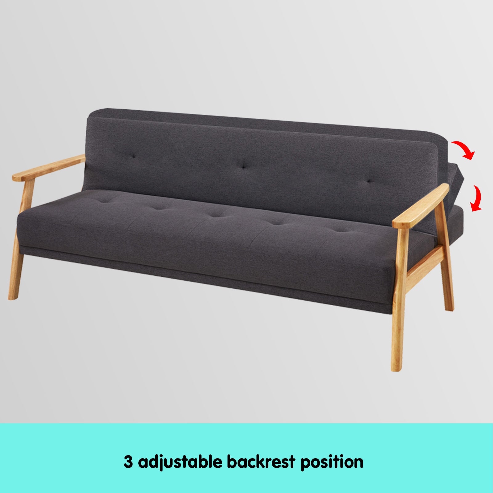 Sarantino 3 Seater Linen Fabric Wood Sofa Bed Lounge Couch Dark Grey - Cosy Abode