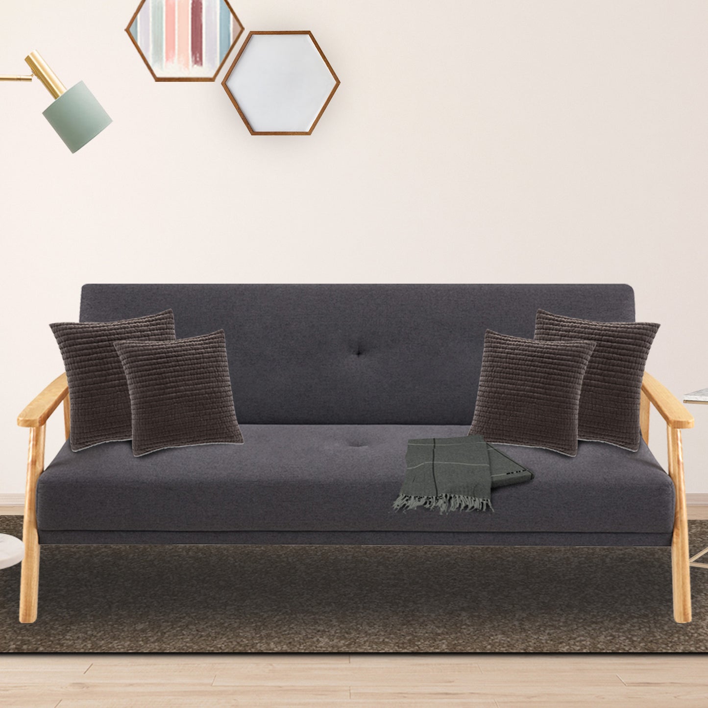 Sarantino 3 Seater Linen Fabric Wood Sofa Bed Lounge Couch Dark Grey - Cosy Abode
