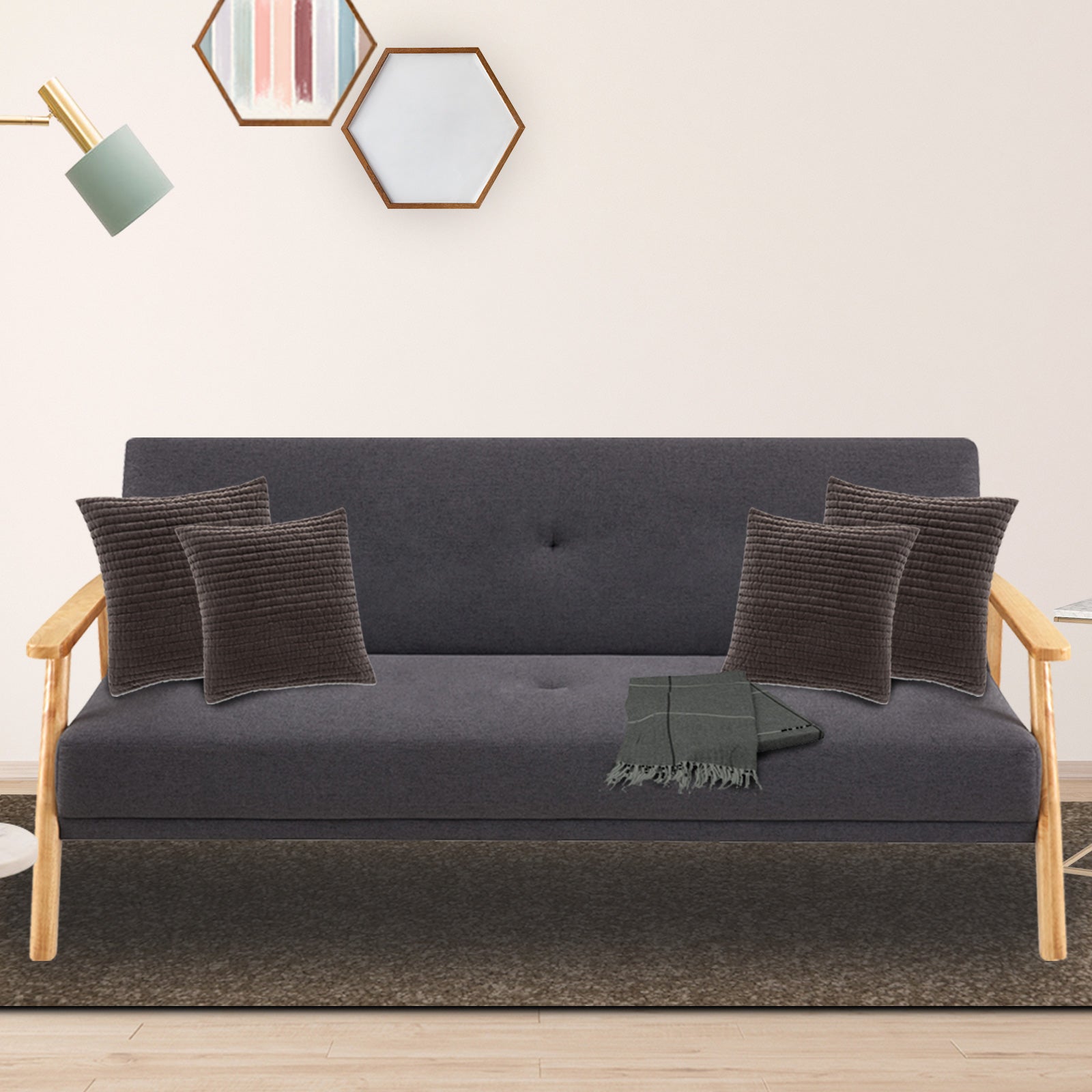 Sarantino 3 Seater Linen Fabric Wood Sofa Bed Lounge Couch Dark Grey - Cosy Abode