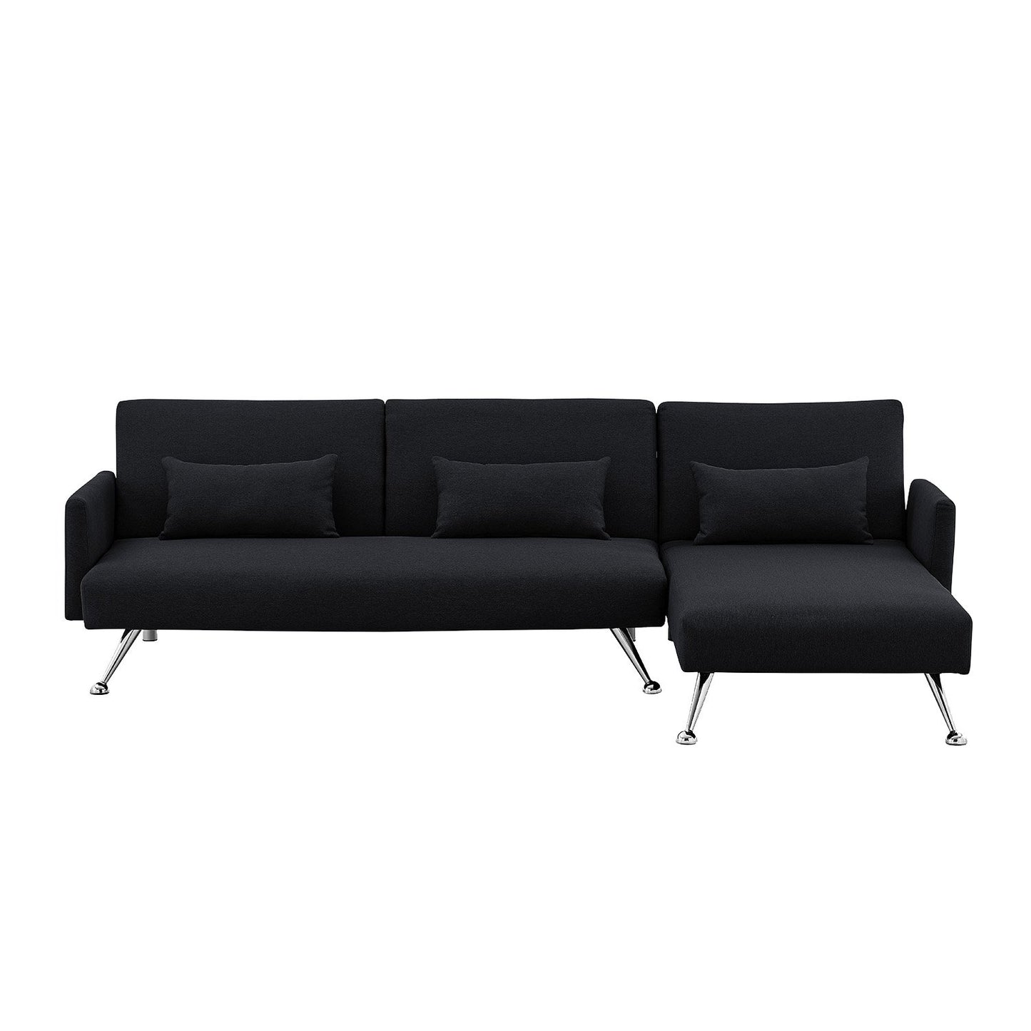 Sarantino  Mia 3-Seater Sofa Bed with Chaise & 3 Pillows - Black - Cosy Abode