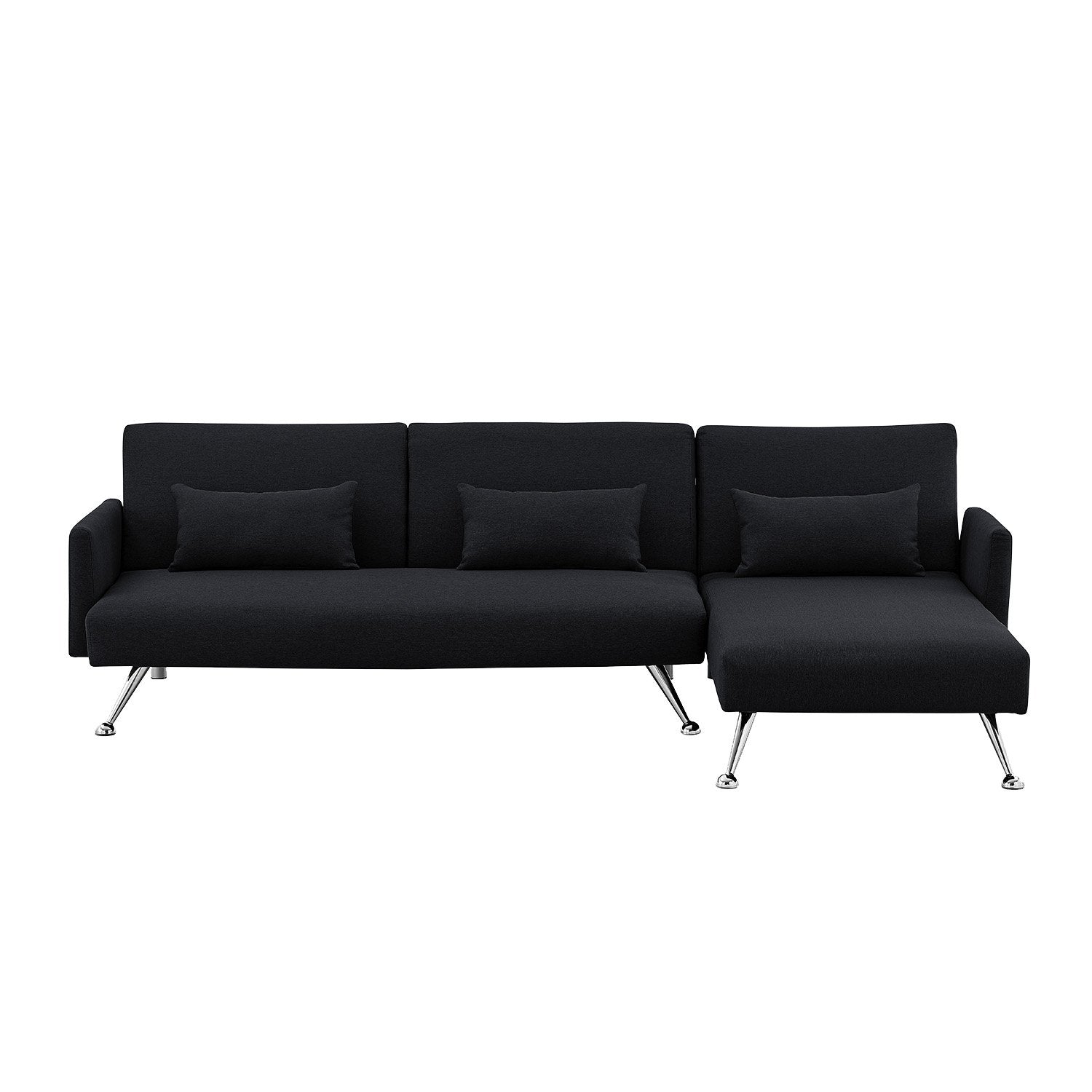 Sarantino  Mia 3-Seater Sofa Bed with Chaise & 3 Pillows - Black - Cosy Abode