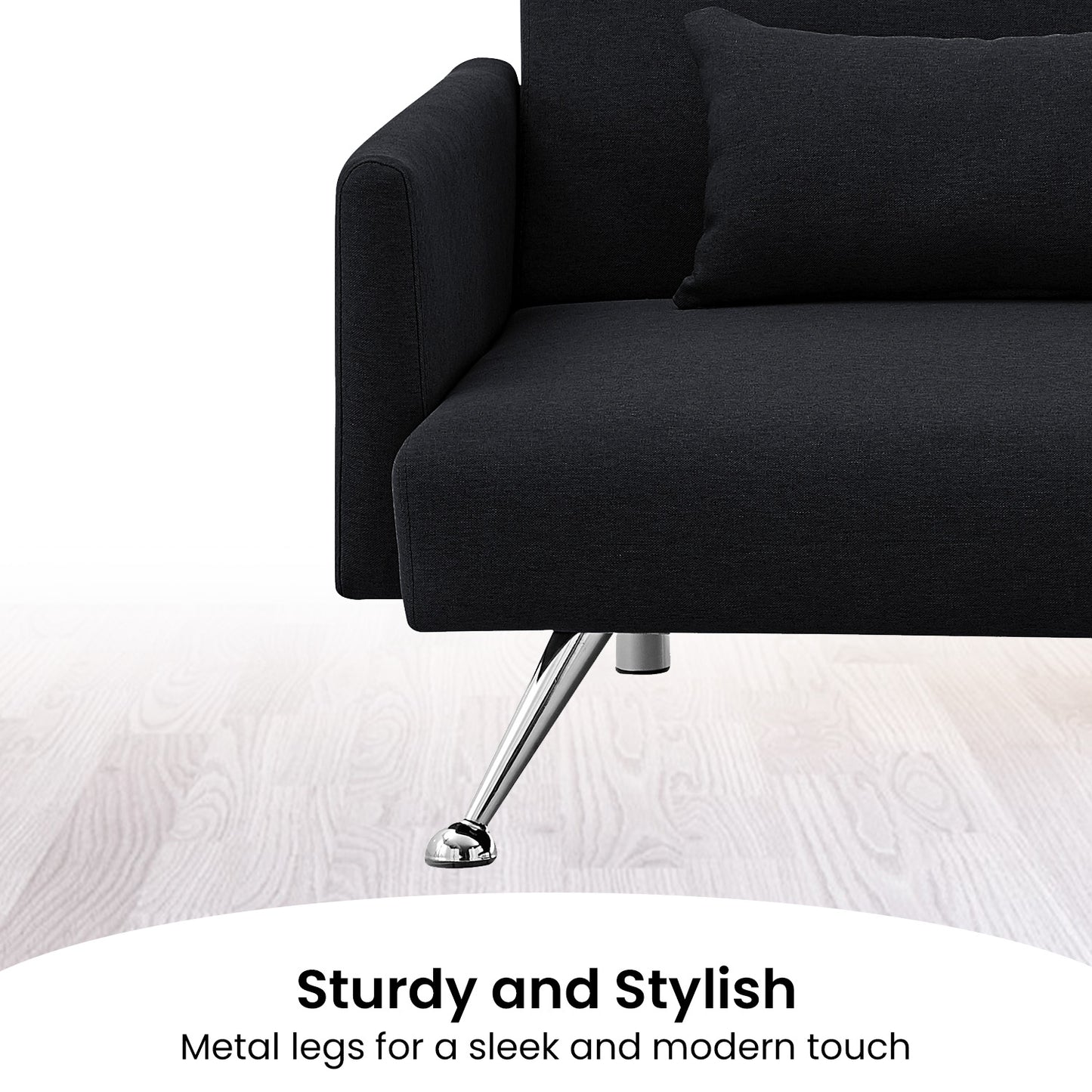 Sarantino  Mia 3-Seater Sofa Bed with Chaise & 3 Pillows - Black - Cosy Abode