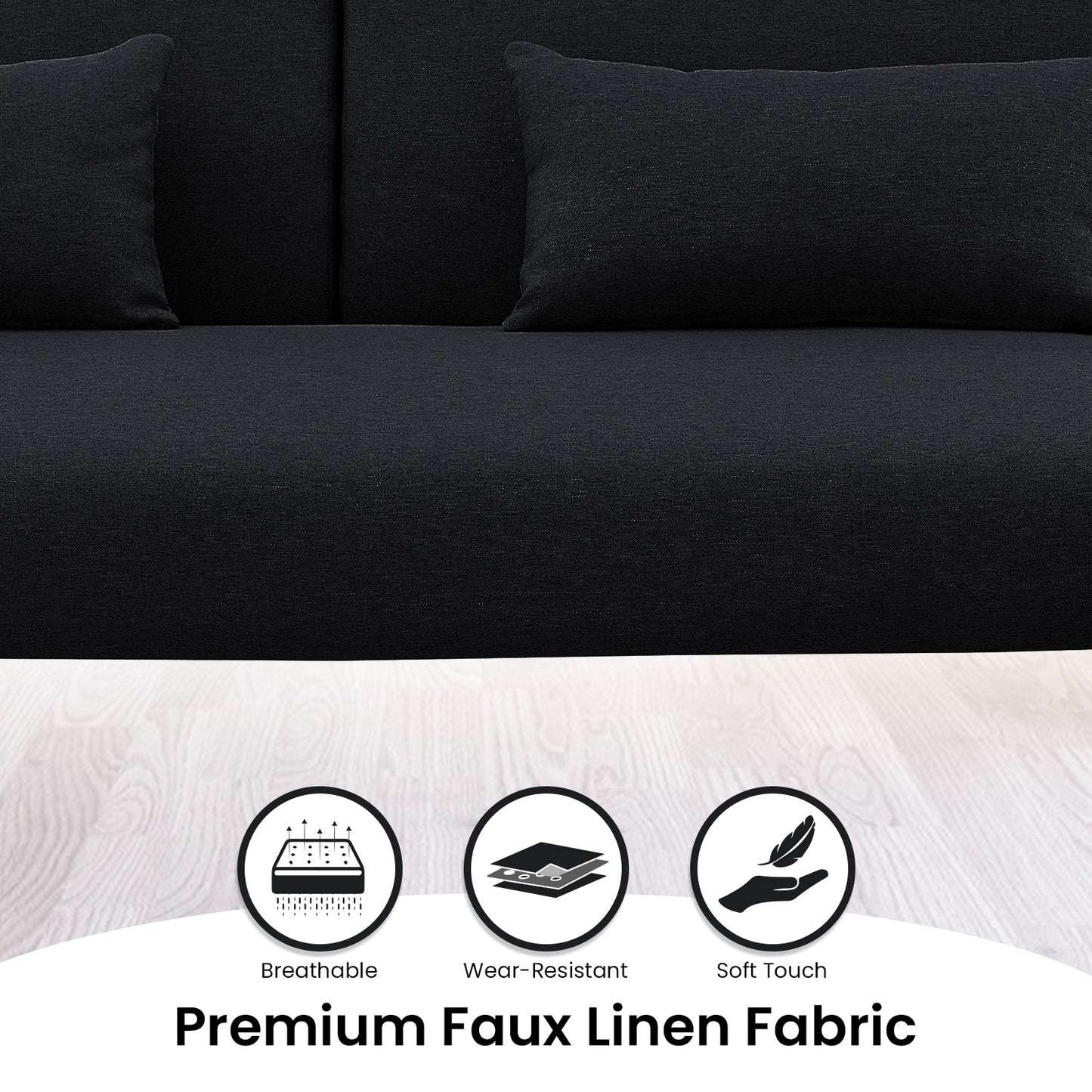 Sarantino  Mia 3-Seater Sofa Bed with Chaise & 3 Pillows - Black - Cosy Abode