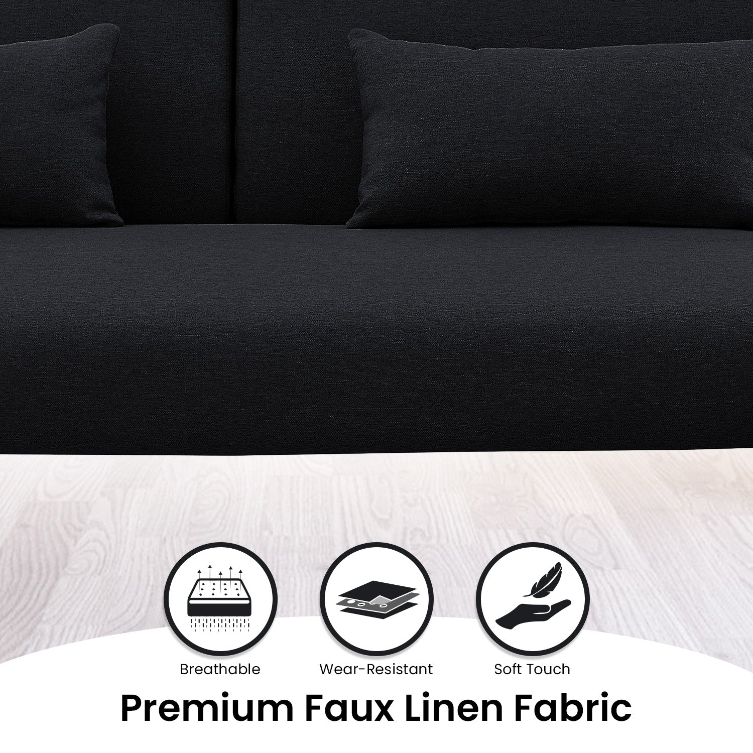 Sarantino  Mia 3-Seater Sofa Bed with Chaise & 3 Pillows - Black - Cosy Abode