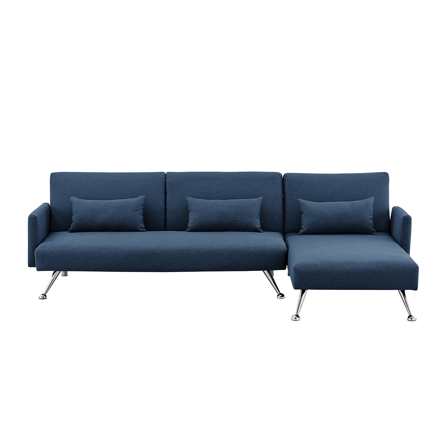 Sarantino Mia 3-Seater Sofa Bed with Chaise & 3 Pillows - Blue - Cosy Abode