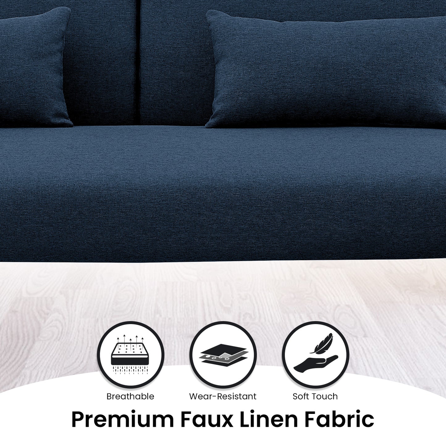 Sarantino Mia 3-Seater Sofa Bed with Chaise & 3 Pillows - Blue - Cosy Abode