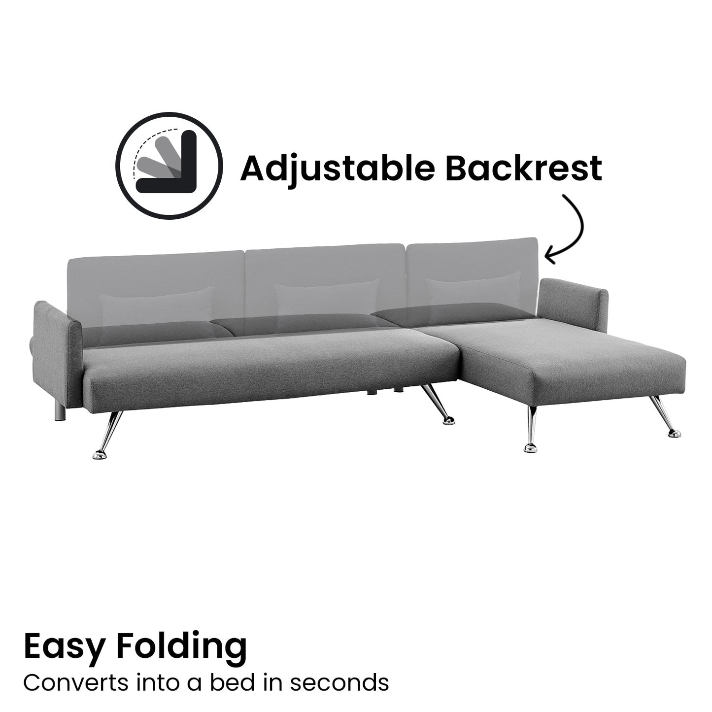 Sarantino Mia 3-Seater Corner Sofa Bed Chaise and Pillows Dark Grey - Cosy Abode