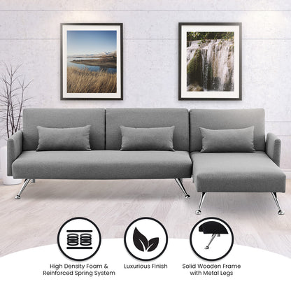 Sarantino Mia 3-Seater Corner Sofa Bed Chaise and Pillows Dark Grey - Cosy Abode