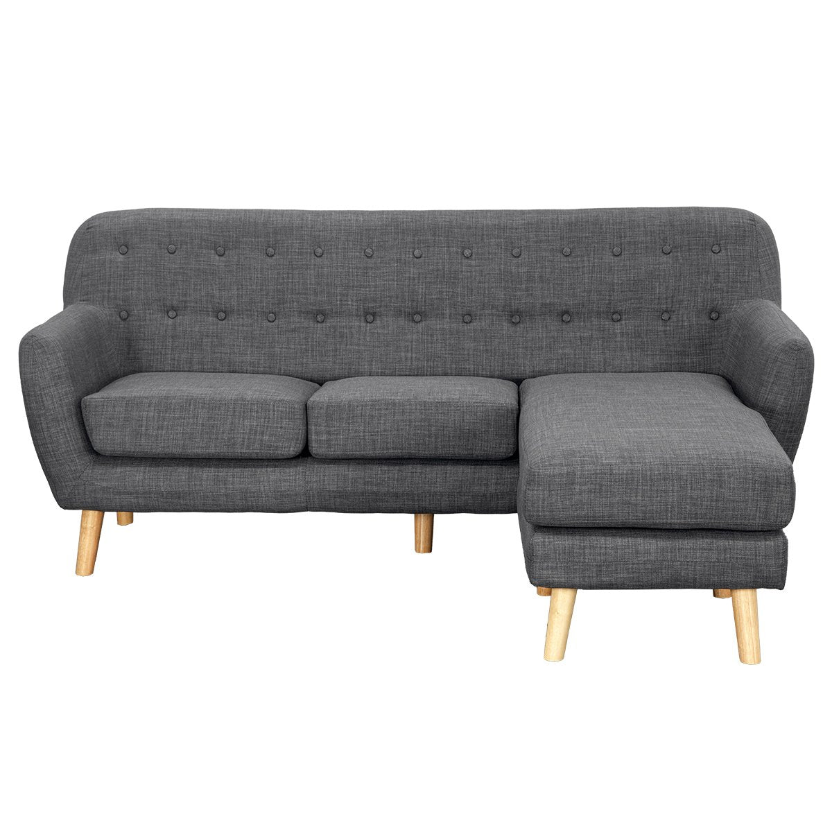 Sarantino Linen Corner Sofa Couch Lounge L-shaped with Chaise - Dark Grey - Cosy Abode