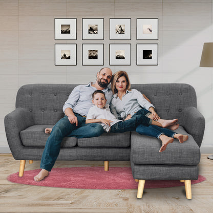 Sarantino Linen Corner Sofa Couch Lounge L-shaped with Chaise - Dark Grey - Cosy Abode