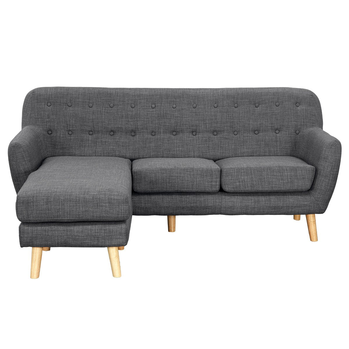 Sarantino Linen Corner Wooden Sofa Couch Lounge L-shaped with Chaise - Dark Grey - Cosy Abode