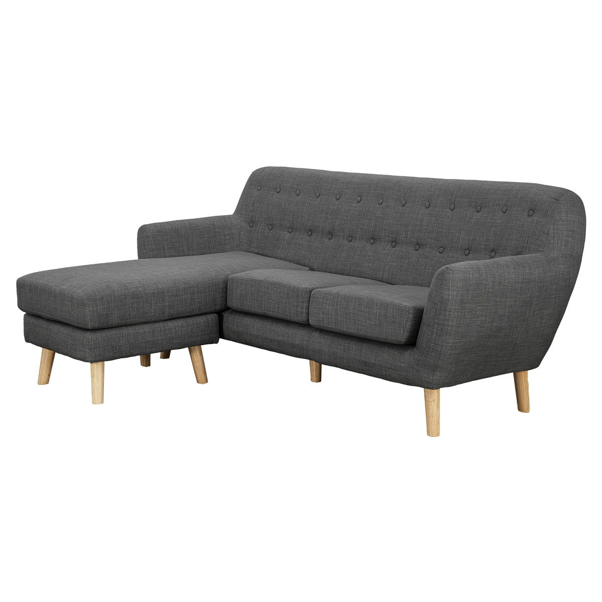 Sarantino Linen Corner Wooden Sofa Couch Lounge L-shaped with Chaise - Dark Grey - Cosy Abode