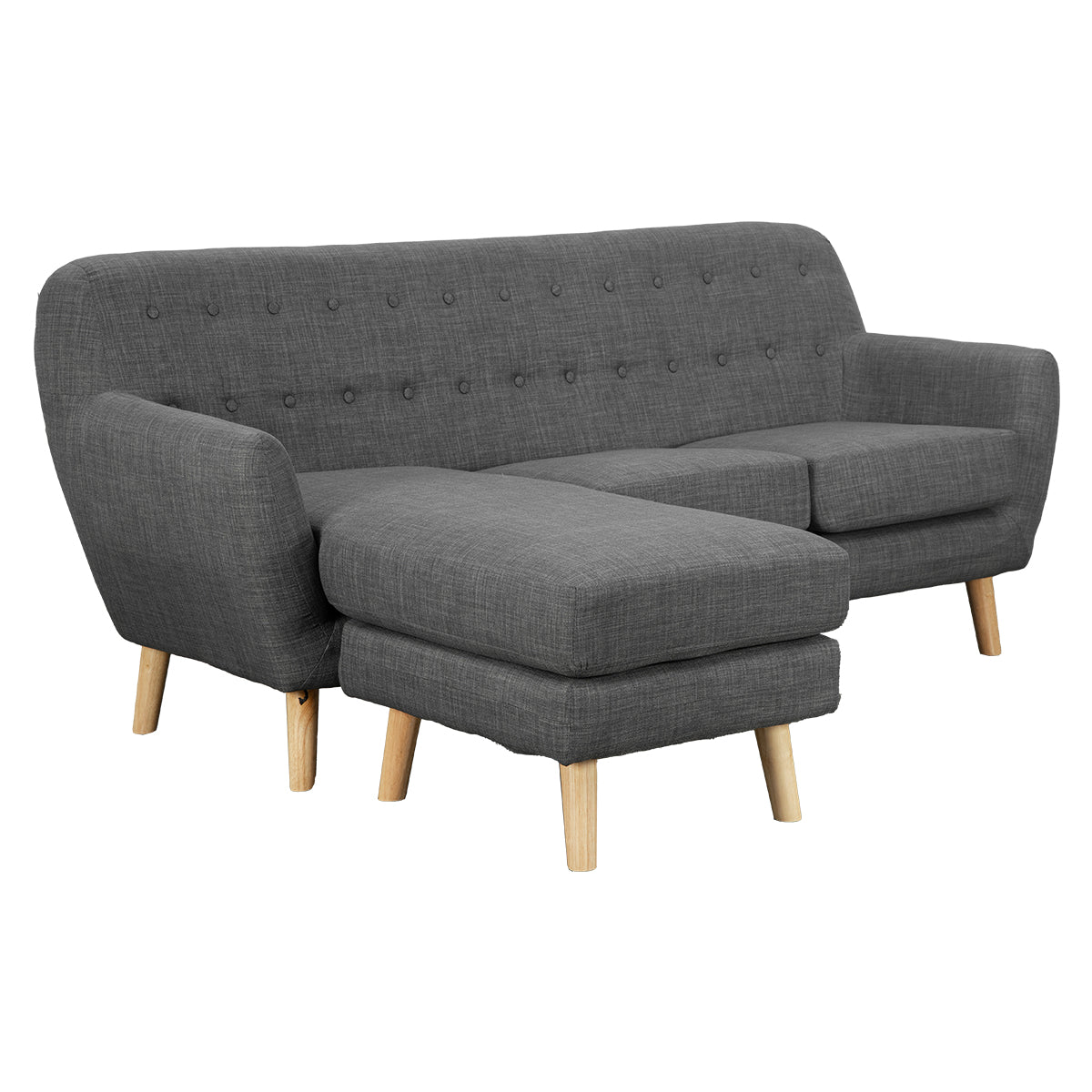 Sarantino Linen Corner Wooden Sofa Couch Lounge L-shaped with Chaise - Dark Grey - Cosy Abode