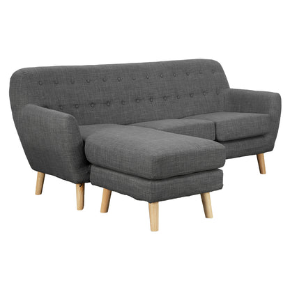 Sarantino Linen Corner Wooden Sofa Couch Lounge L-shaped with Chaise - Dark Grey - Cosy Abode