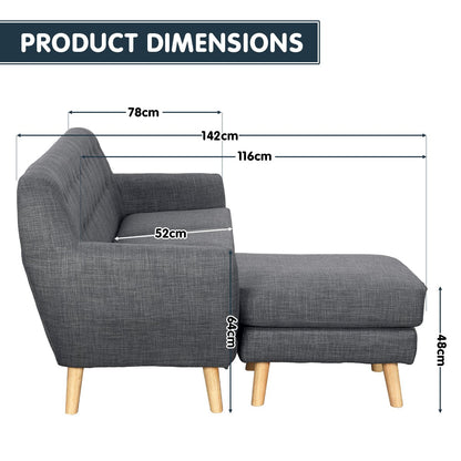 Sarantino Linen Corner Wooden Sofa Couch Lounge L-shaped with Chaise - Dark Grey - Cosy Abode