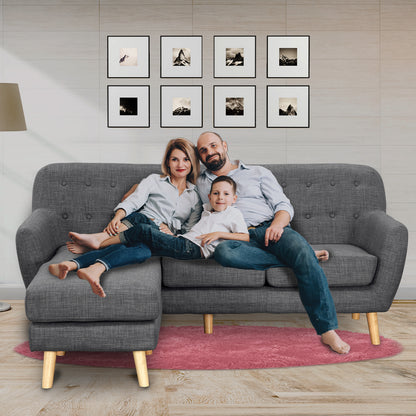 Sarantino Linen Corner Wooden Sofa Couch Lounge L-shaped with Chaise - Dark Grey - Cosy Abode