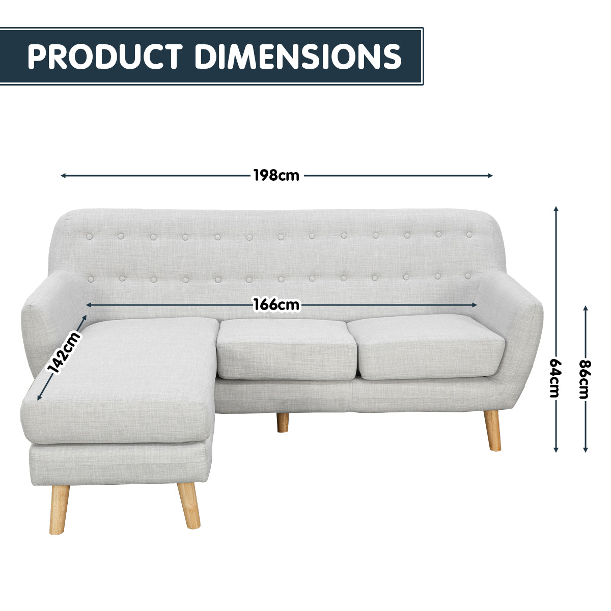 Sarantino Linen Corner Sofa Lounge L-shaped w/ Chaise Light Grey - Cosy Abode