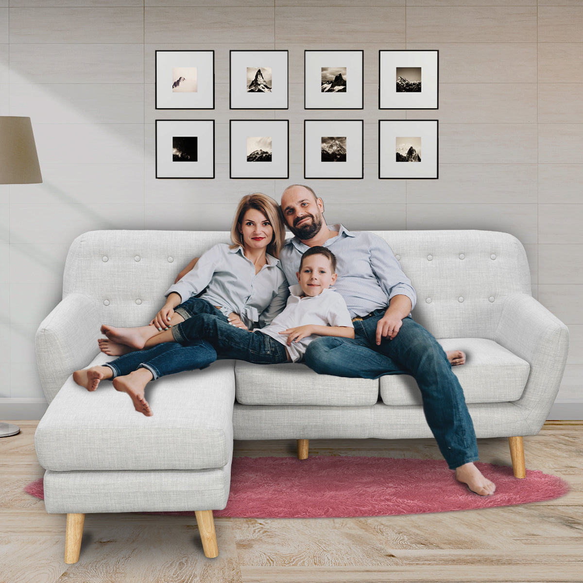 Sarantino Linen Corner Sofa Lounge L-shaped w/ Chaise Light Grey - Cosy Abode