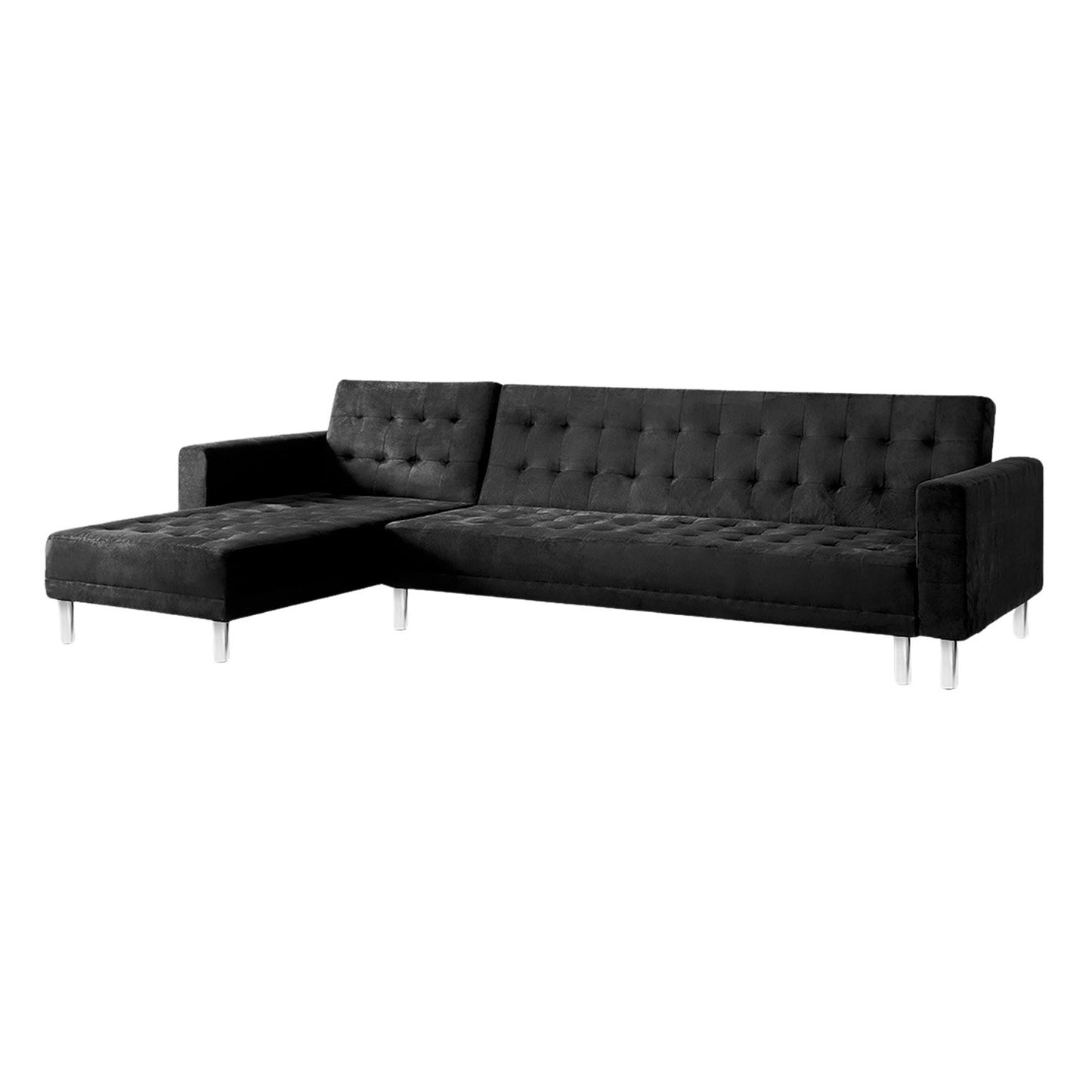 Sarantino Faux Velveteen Corner Wooden Sofa Bed Couch with Chaise Black - Cosy Abode