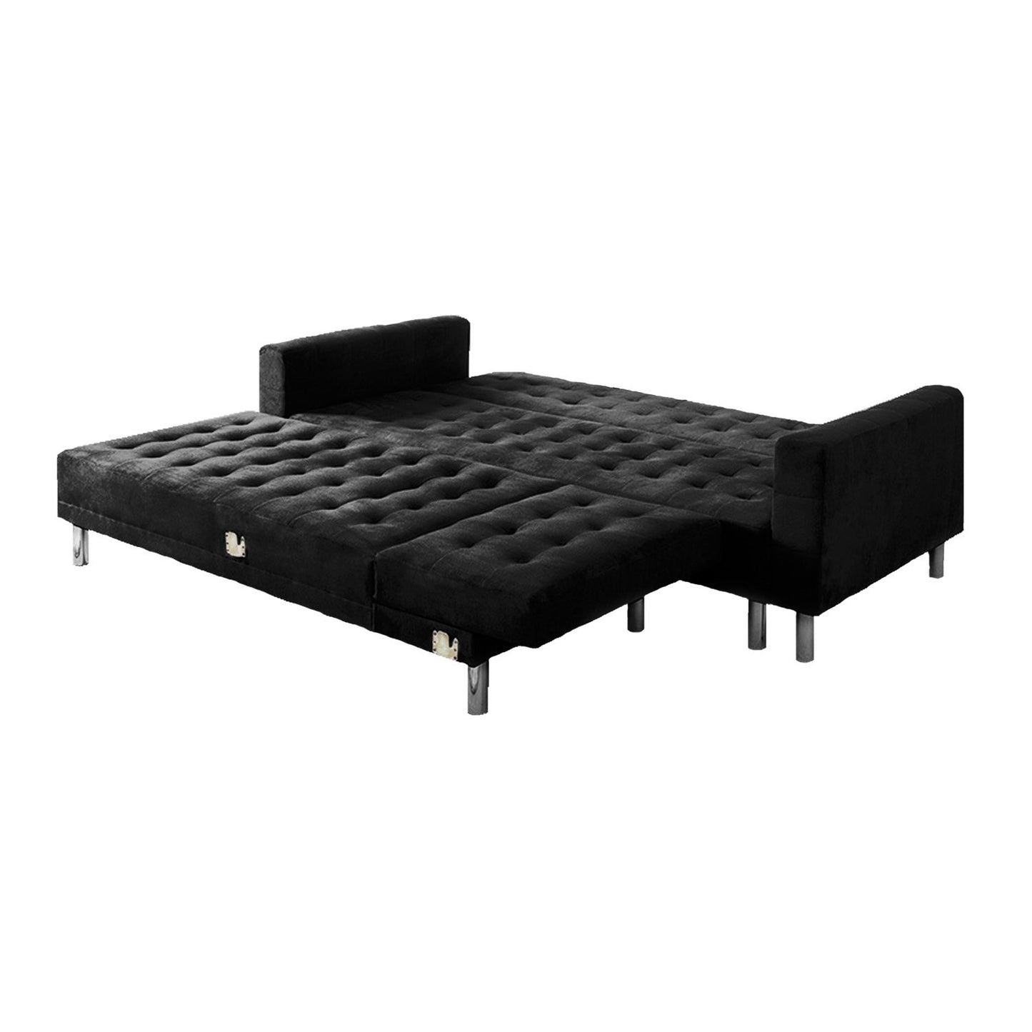 Sarantino Faux Velveteen Corner Wooden Sofa Bed Couch with Chaise Black - Cosy Abode