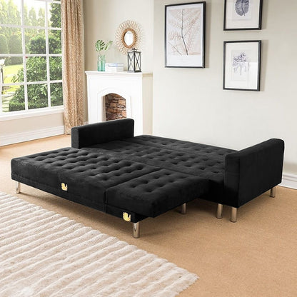 Sarantino Faux Velveteen Corner Wooden Sofa Bed Couch with Chaise Black - Cosy Abode