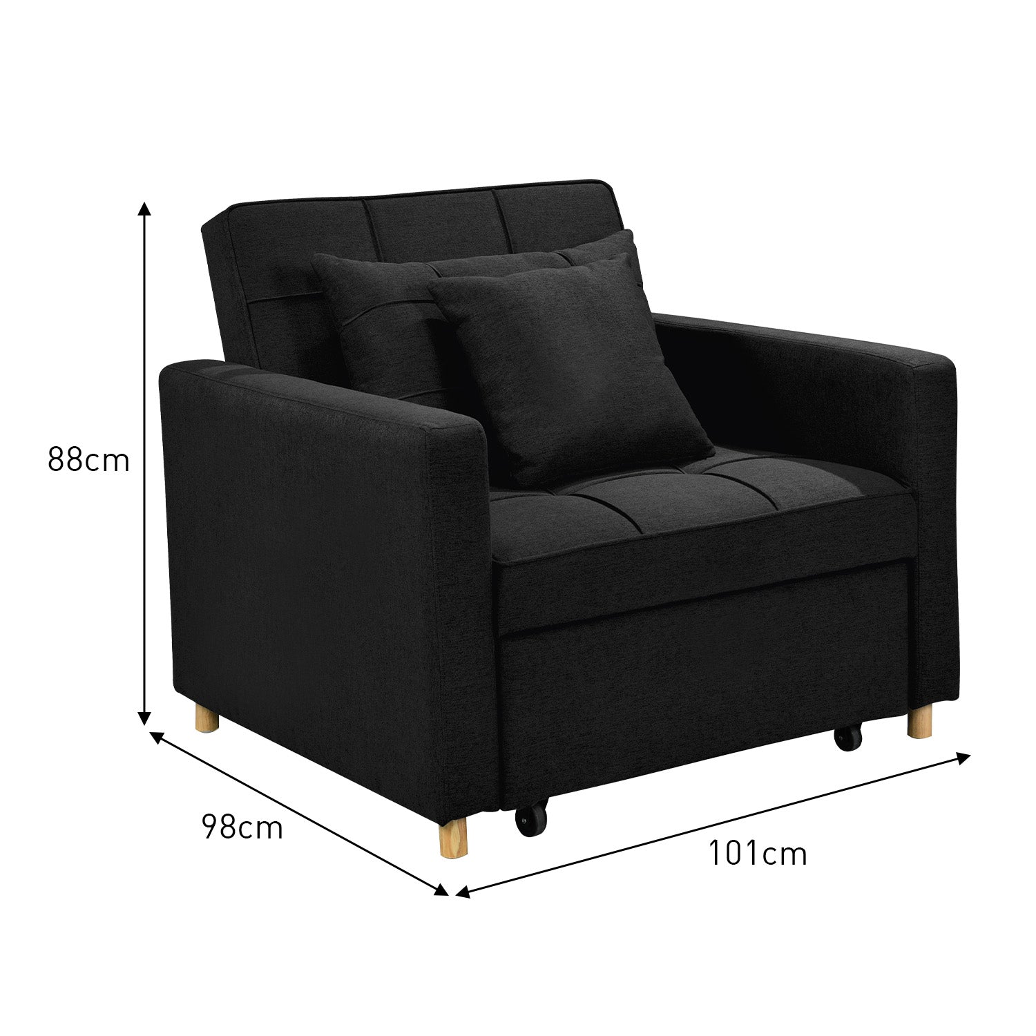 Sarantino Suri 3-in-1 Convertible Lounge Chair Bed - Black - Cosy Abode