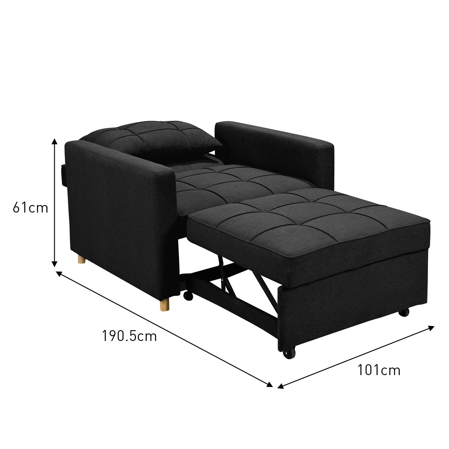 Sarantino Suri 3-in-1 Convertible Lounge Chair Bed - Black - Cosy Abode