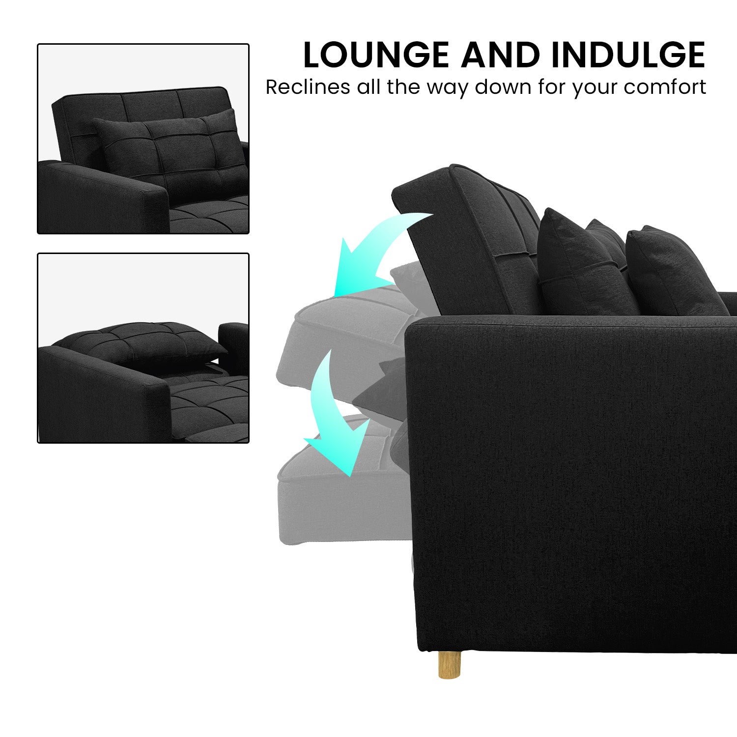Sarantino Suri 3-in-1 Convertible Lounge Chair Bed - Black - Cosy Abode