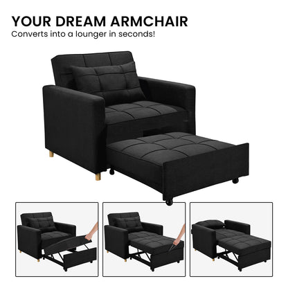Sarantino Suri 3-in-1 Convertible Lounge Chair Bed - Black - Cosy Abode