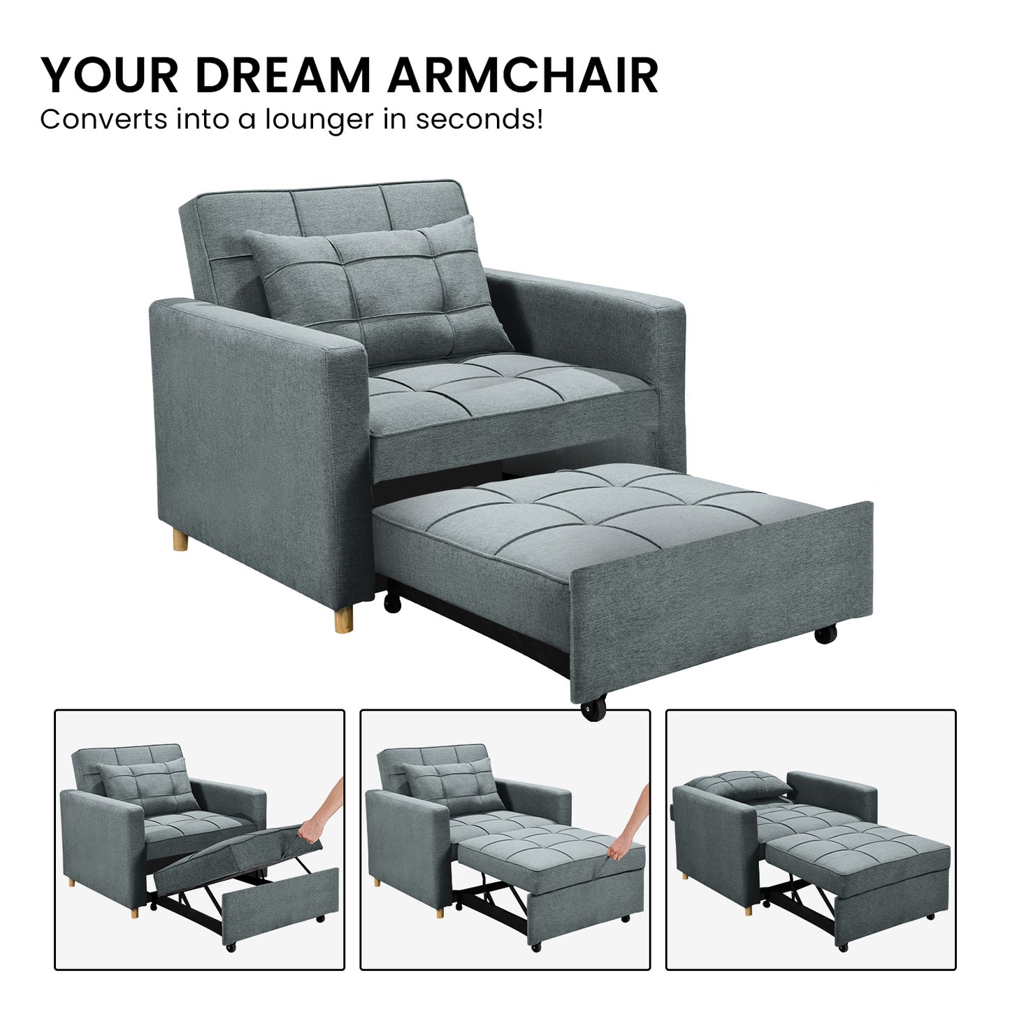 Sarantino Suri 3-in-1 Convertible Sofa Chair Bed -  Airforce Blue - Cosy Abode