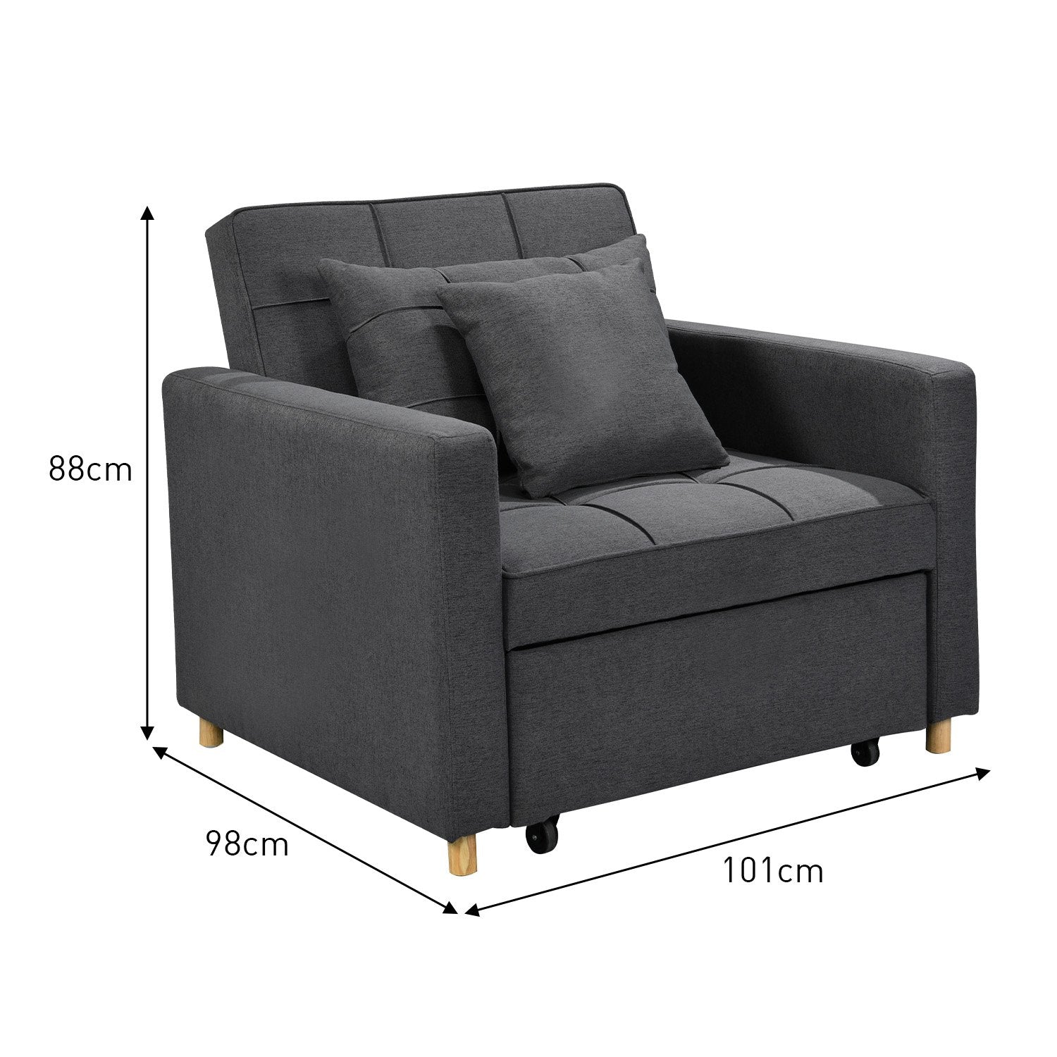 Sarantino Suri 3-in-1 Convertible Lounge Chair Bed - Dark Grey - Cosy Abode