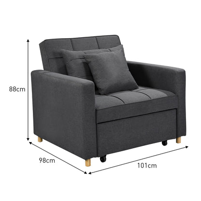 Sarantino Suri 3-in-1 Convertible Lounge Chair Bed - Dark Grey - Cosy Abode