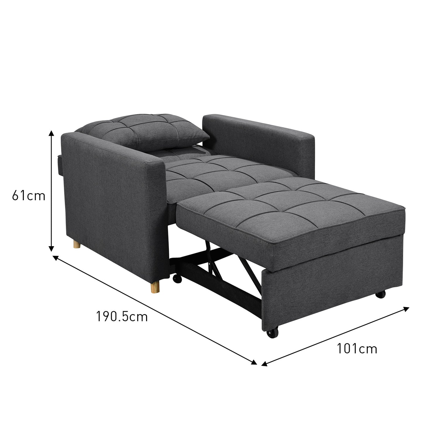 Sarantino Suri 3-in-1 Convertible Lounge Chair Bed - Dark Grey - Cosy Abode