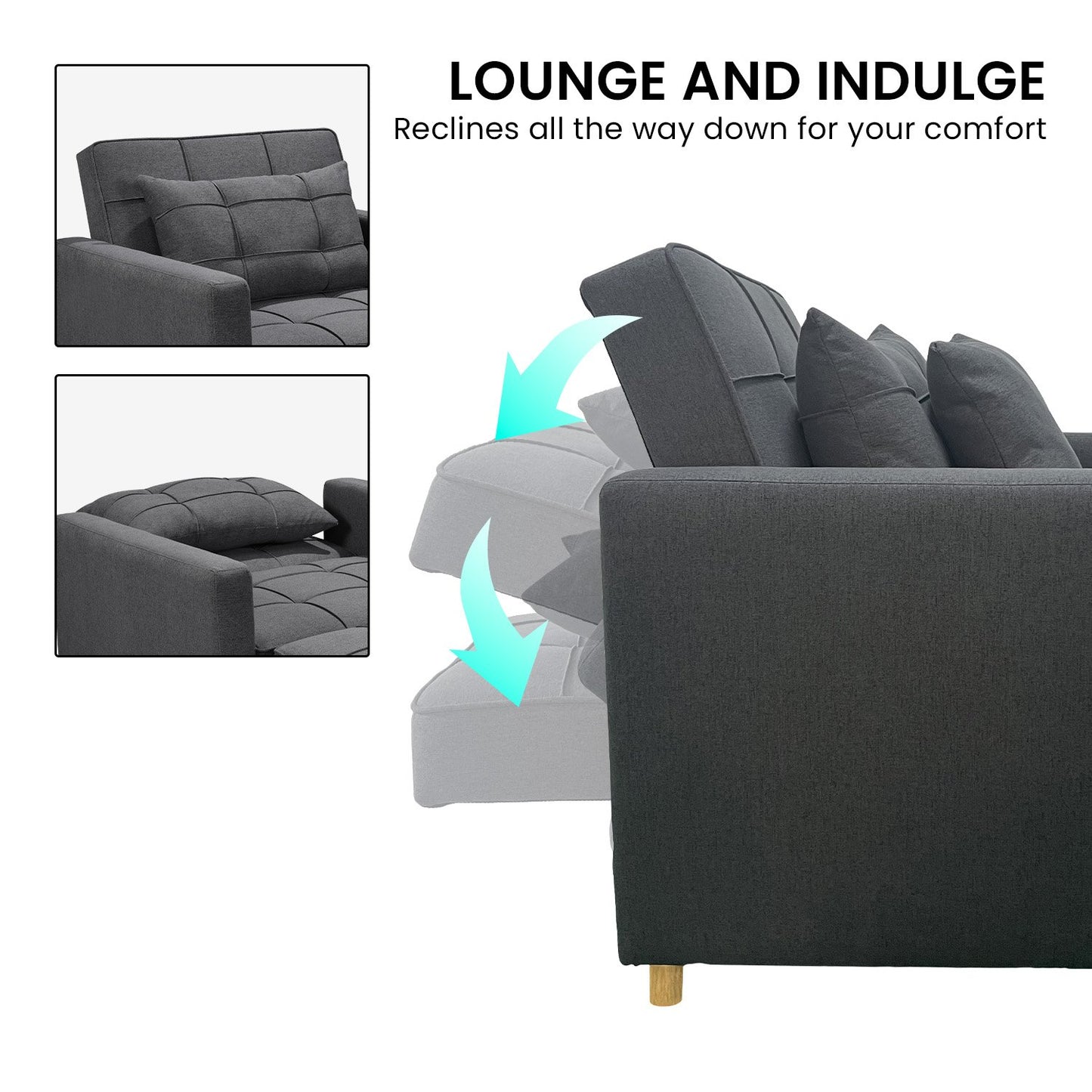 Sarantino Suri 3-in-1 Convertible Lounge Chair Bed - Dark Grey - Cosy Abode